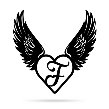 Heart with Angel Wings Monogram 14" X 14" / Black / F - RealSteel Center