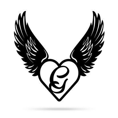 Heart with Angel Wings Monogram 14" X 14" / Black / G - RealSteel Center