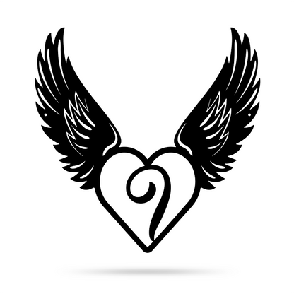 Heart with Angel Wings Monogram 14" X 14" / Black / I - RealSteel Center