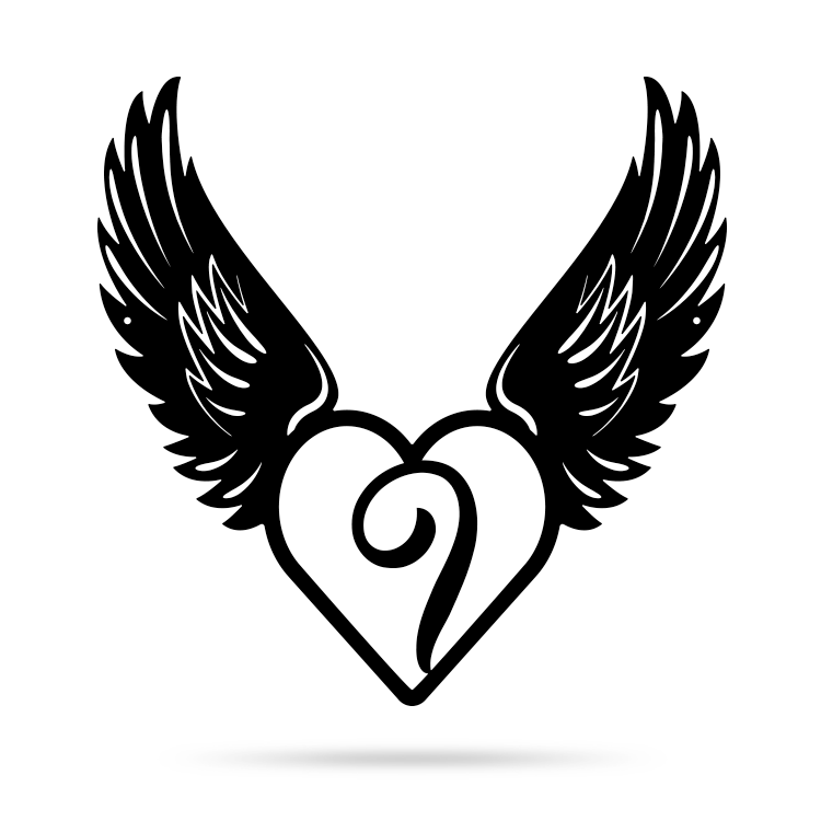 Heart with Angel Wings Monogram 18" X 18" / Black / I - RealSteel Center