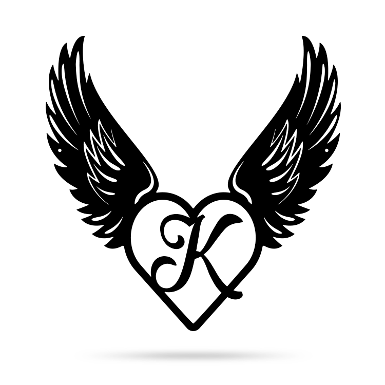 Heart with Angel Wings Monogram 14" X 14" / Black / K - RealSteel Center