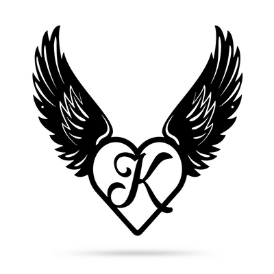 Heart with Angel Wings Monogram 18" X 18" / Black / K - RealSteel Center