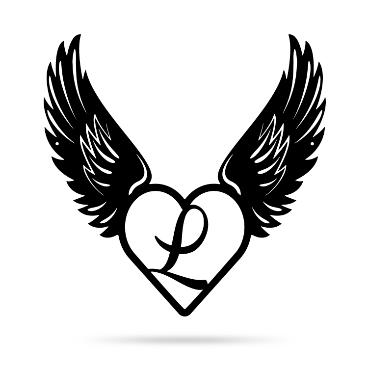 Heart with Angel Wings Monogram 14" X 14" / Black / L - RealSteel Center