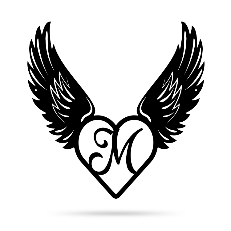 Heart with Angel Wings Monogram 14" X 14" / Black / M - RealSteel Center