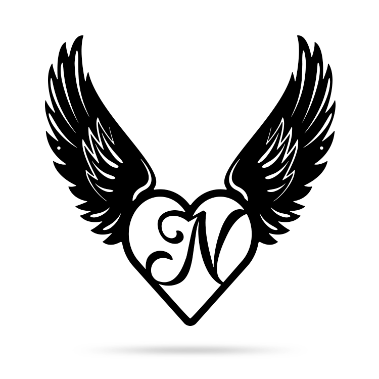 Heart with Angel Wings Monogram 18" X 18" / Black / N - RealSteel Center