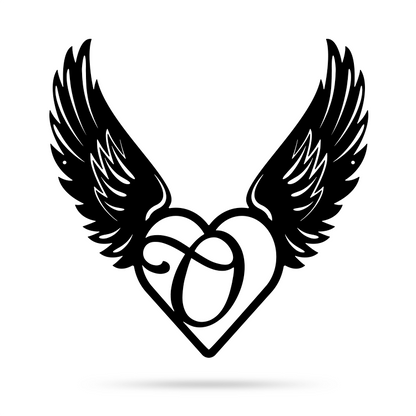 Heart with Angel Wings Monogram 14" X 14" / Black / O - RealSteel Center