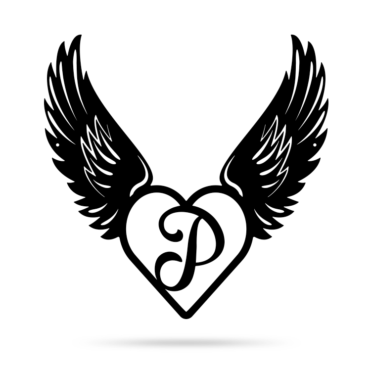 Heart with Angel Wings Monogram 14" X 14" / Black / P - RealSteel Center