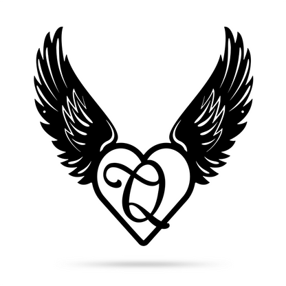 Heart with Angel Wings Monogram 14" X 14" / Black / Q - RealSteel Center