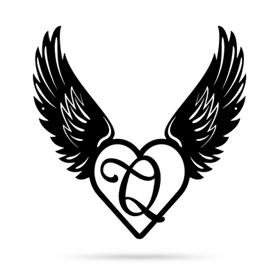 Heart with Angel Wings Monogram 18" X 18" / Black / Q - RealSteel Center