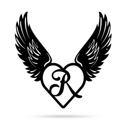 Heart with Angel Wings Monogram 14" X 14" / Black / R - RealSteel Center