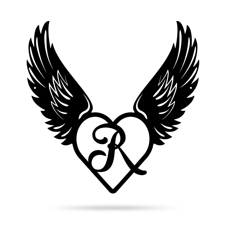 Heart with Angel Wings Monogram 18" X 18" / Black / R - RealSteel Center