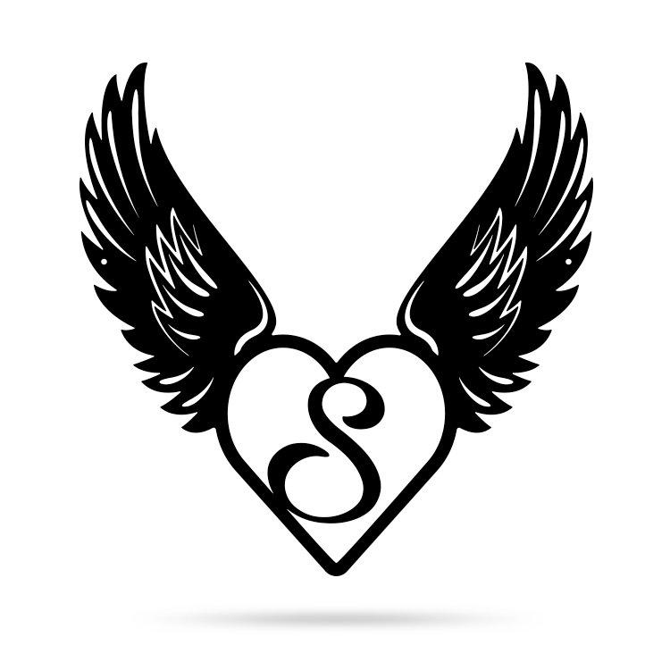 Heart with Angel Wings Monogram 14" X 14" / Black / S - RealSteel Center
