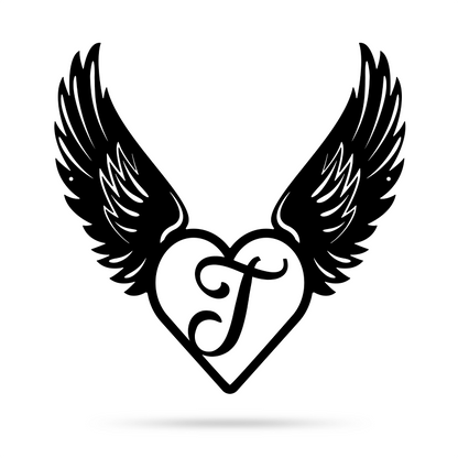 Heart with Angel Wings Monogram 14" X 14" / Black / T - RealSteel Center