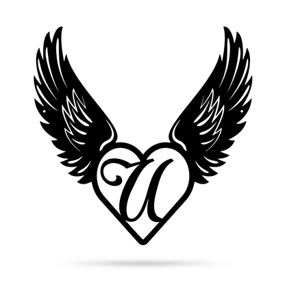 Heart with Angel Wings Monogram 14" X 14" / Black / U - RealSteel Center