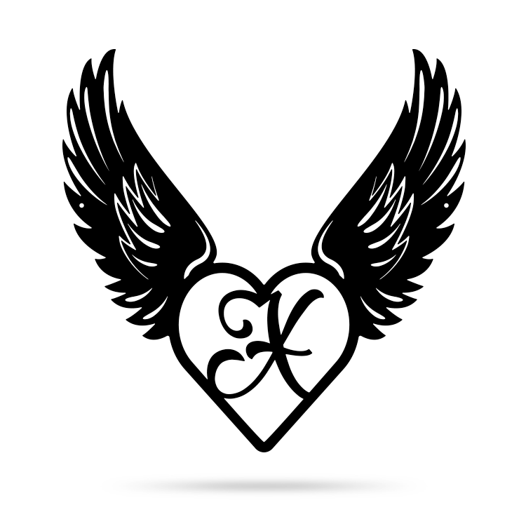 Heart with Angel Wings Monogram 14" X 14" / Black / X - RealSteel Center