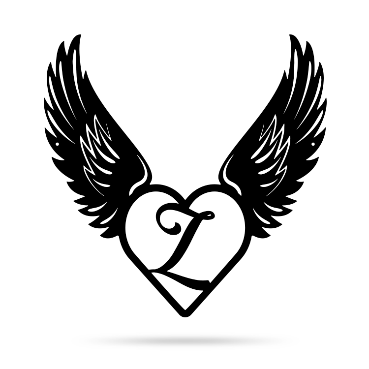 Heart with Angel Wings Monogram 14" X 14" / Black / Z - RealSteel Center