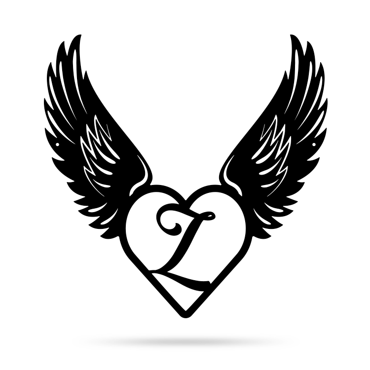 Heart with Angel Wings Monogram 18" X 18" / Black / Z - RealSteel Center