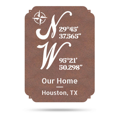 Home Coordinates Monogram 22"x16" / Rust - RealSteel Center