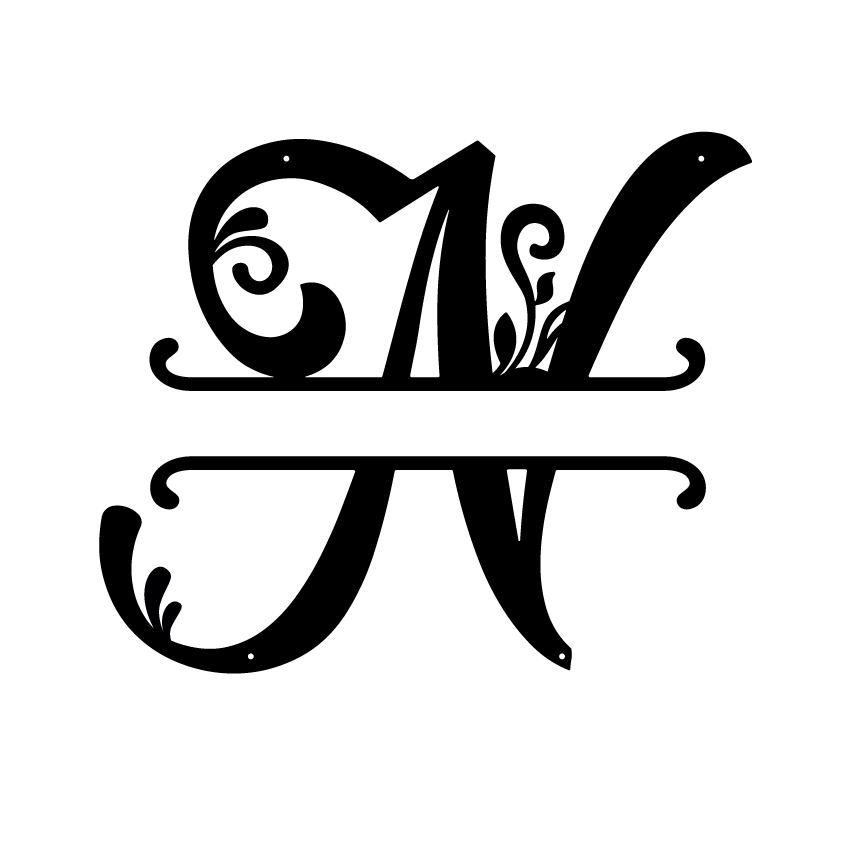 Initial Monogram Metal Sign Decor 14" / Black / N - RealSteel Center