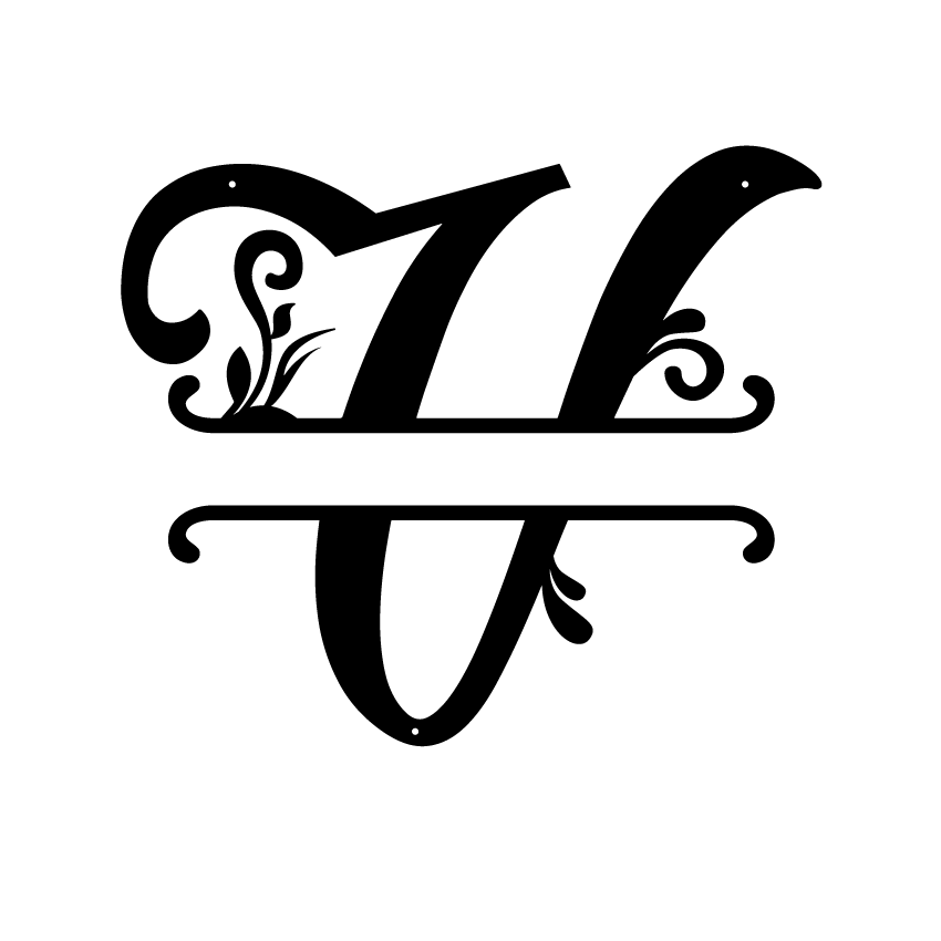 Initial Monogram Metal Sign Decor 14" / Black / V - RealSteel Center