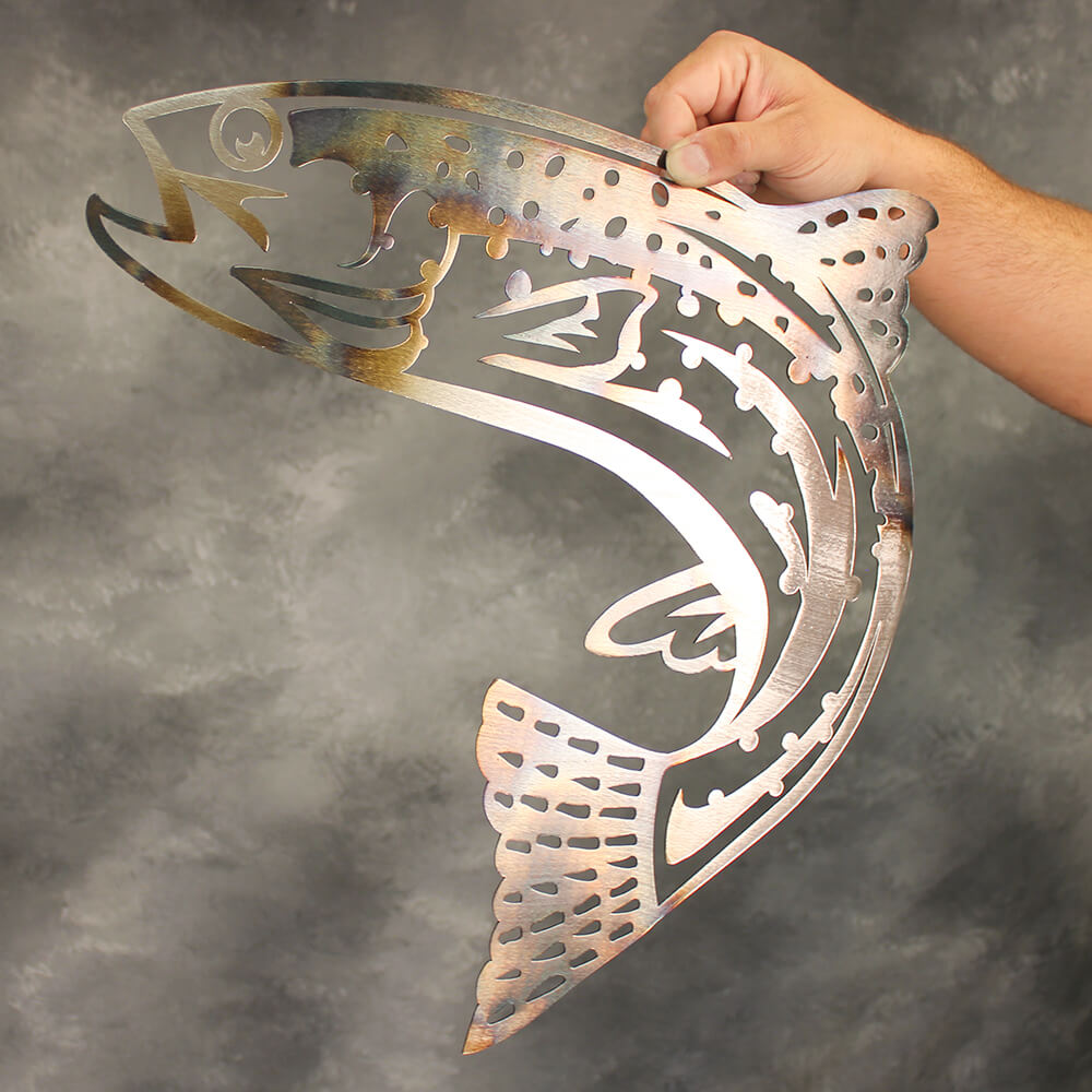 Support Your Fisherman by Gifting Our Jumping Trout Metal Wall Art