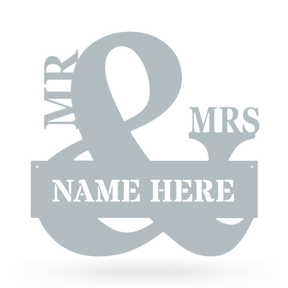 Mr & Mrs Monogram - Personalized Metal Name Sign - Custom Wedding Gift 20"x20" / Textured Silver - RealSteel Center