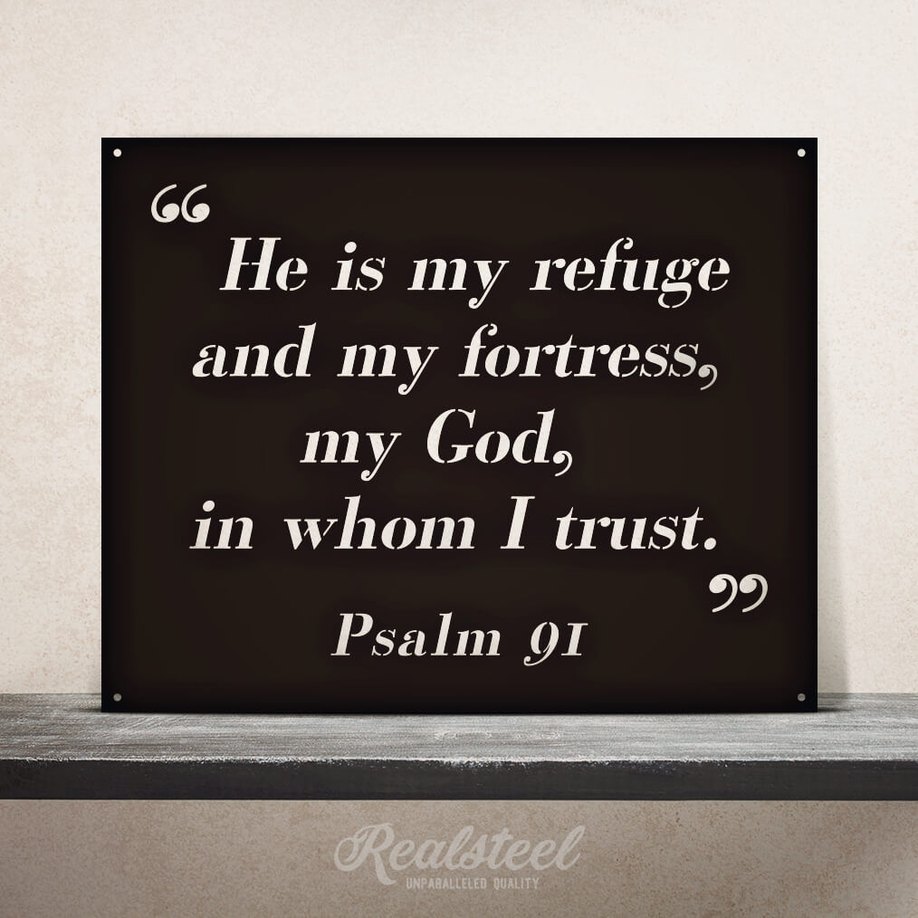 Bible Quote Wall Sign Psalms 91-20"x16" / Black - RealSteel Center