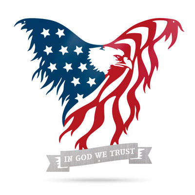 American Flag Eagle Wall Art 16"x18" / Blue Red Silver / IN GOD WE TRUST - RealSteel Center