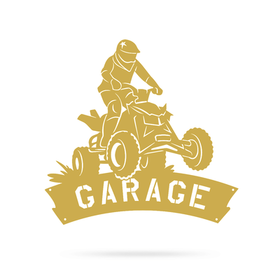 Four Wheeler Garage Metal Sign 18" / Gold - RealSteel Center