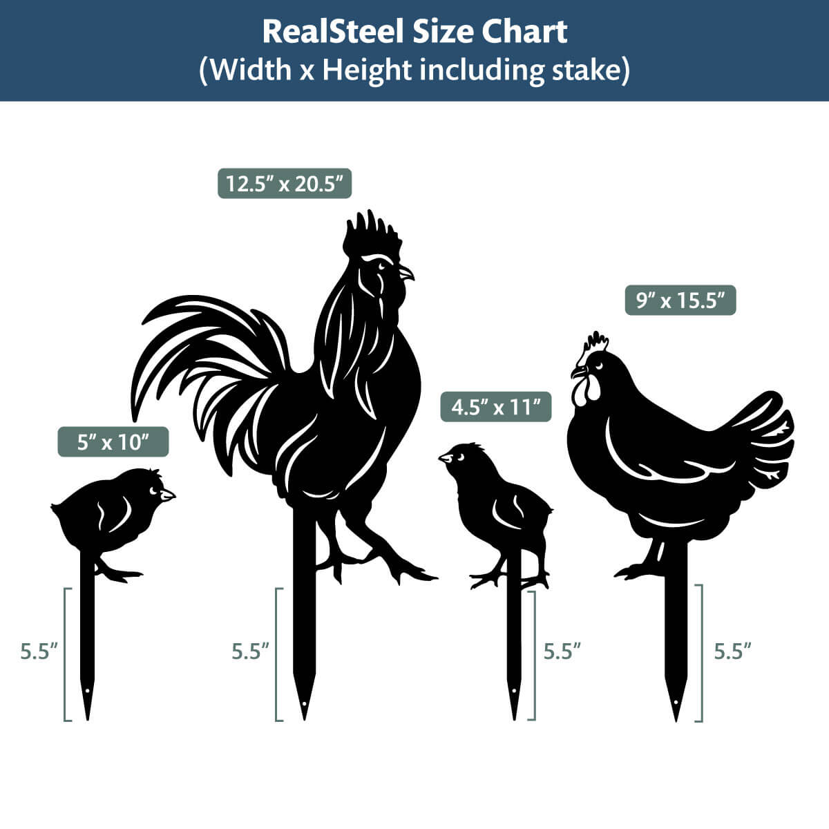 Garden Art - Chickens 4 Pack  - RealSteel Center