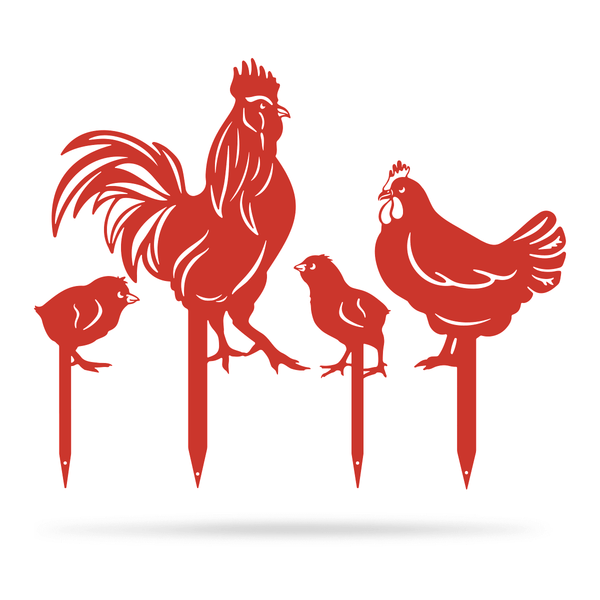 Garden Art - Chickens 4 Pack Assorted / Red - RealSteel Center