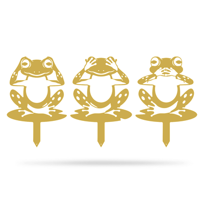 Garden Art - Frogs 3 Pack 14.5" x 21" / Gold - RealSteel Center