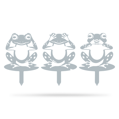Garden Art - Frogs 3 Pack 14.5" x 21" / Textured Silver - RealSteel Center