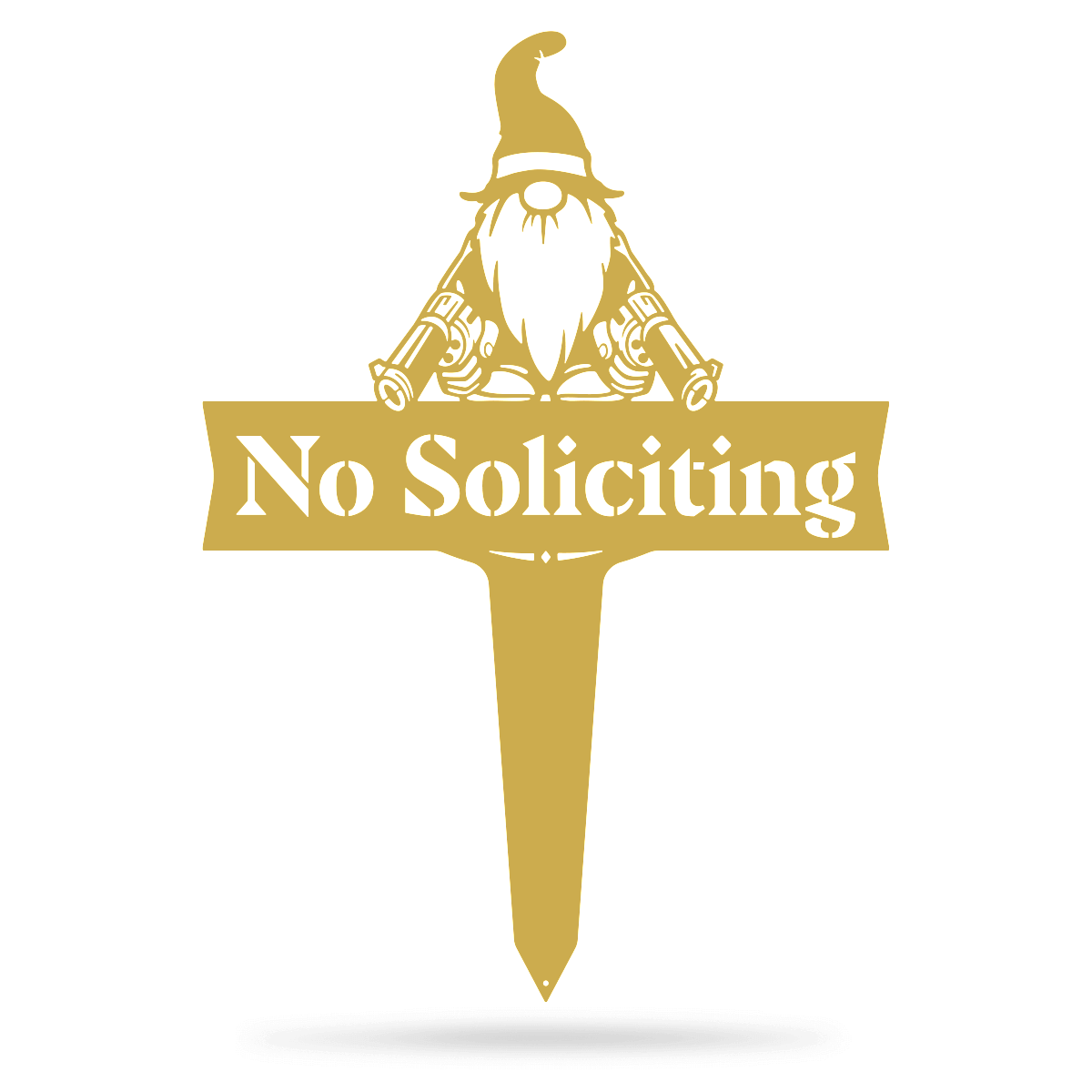 Garden Art - No Soliciting Gnome 22.5" x 32" / Gold - RealSteel Center