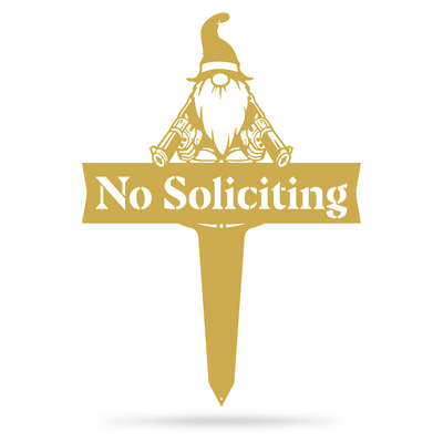 Garden Art - No Soliciting Gnome 22.5" x 32" / Gold - RealSteel Center