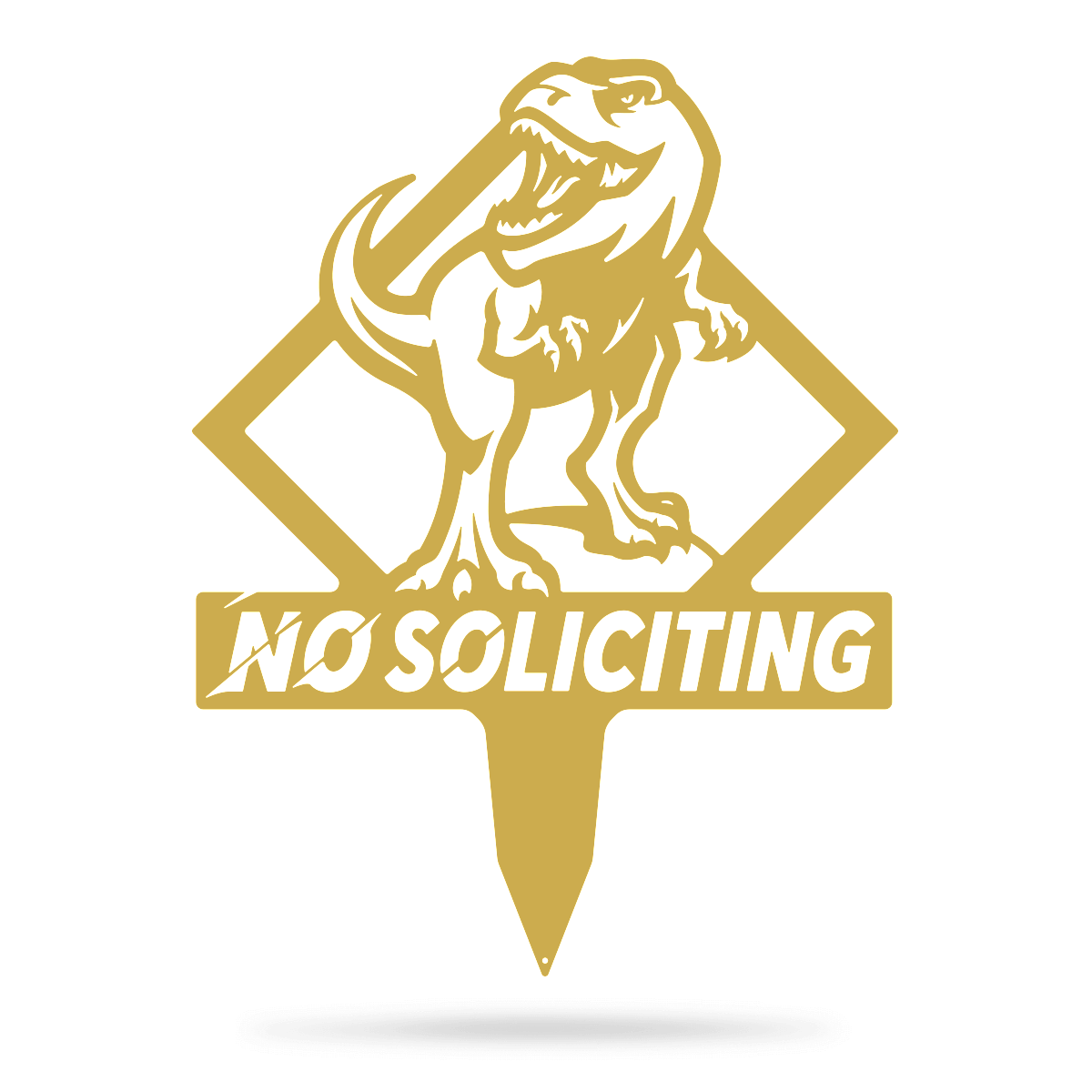Garden Art - No Soliciting T-Rex 22" x 28.5" / Gold - RealSteel Center
