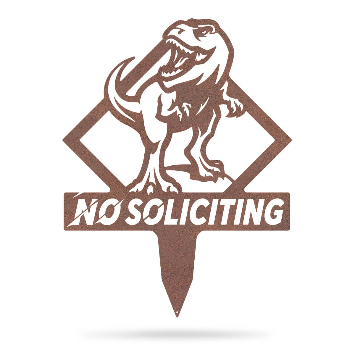 Garden Art - No Soliciting T-Rex 22" x 28.5" / Rust - RealSteel Center