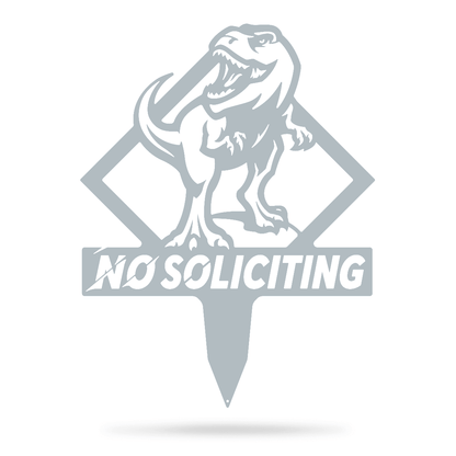 Garden Art - No Soliciting T-Rex 22" x 28.5" / Textured Silver - RealSteel Center