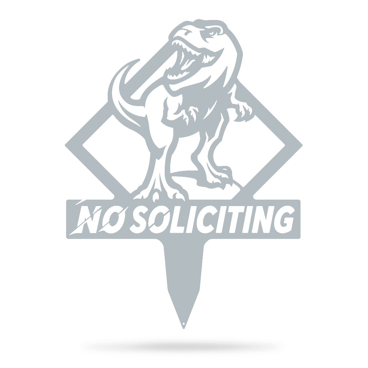 Garden Art - No Soliciting T-Rex 22" x 28.5" / Textured Silver - RealSteel Center