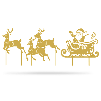 Garden Art - Santa Sleigh Set Assorted / Gold - RealSteel Center