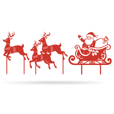 Garden Art - Santa Sleigh Set Assorted / Red - RealSteel Center