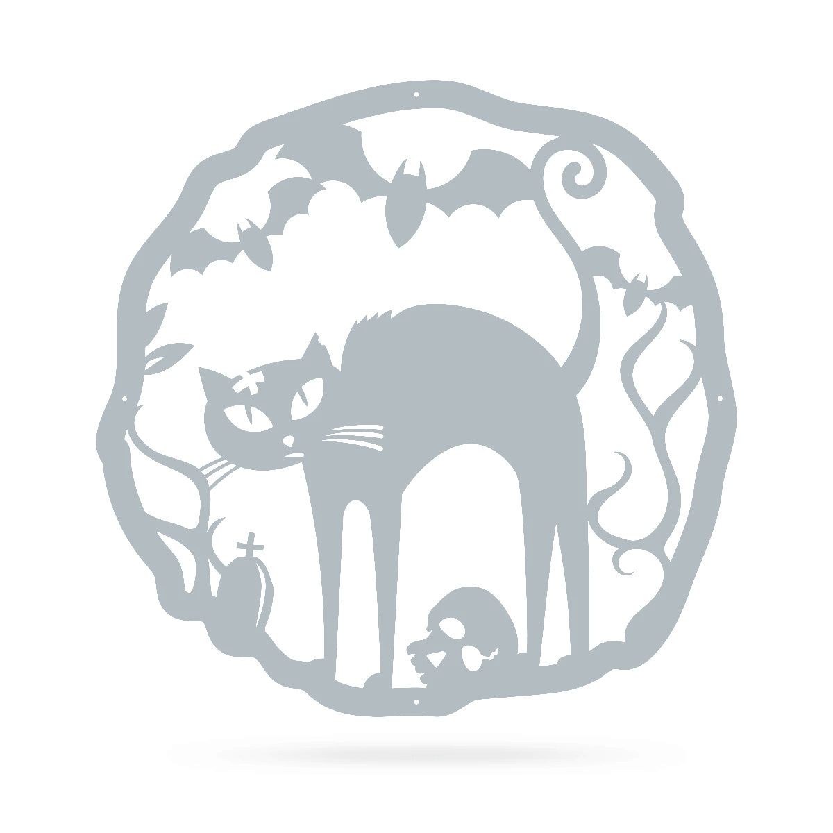 Halloween Cat Wreath 18" / Textured Silver - RealSteel Center