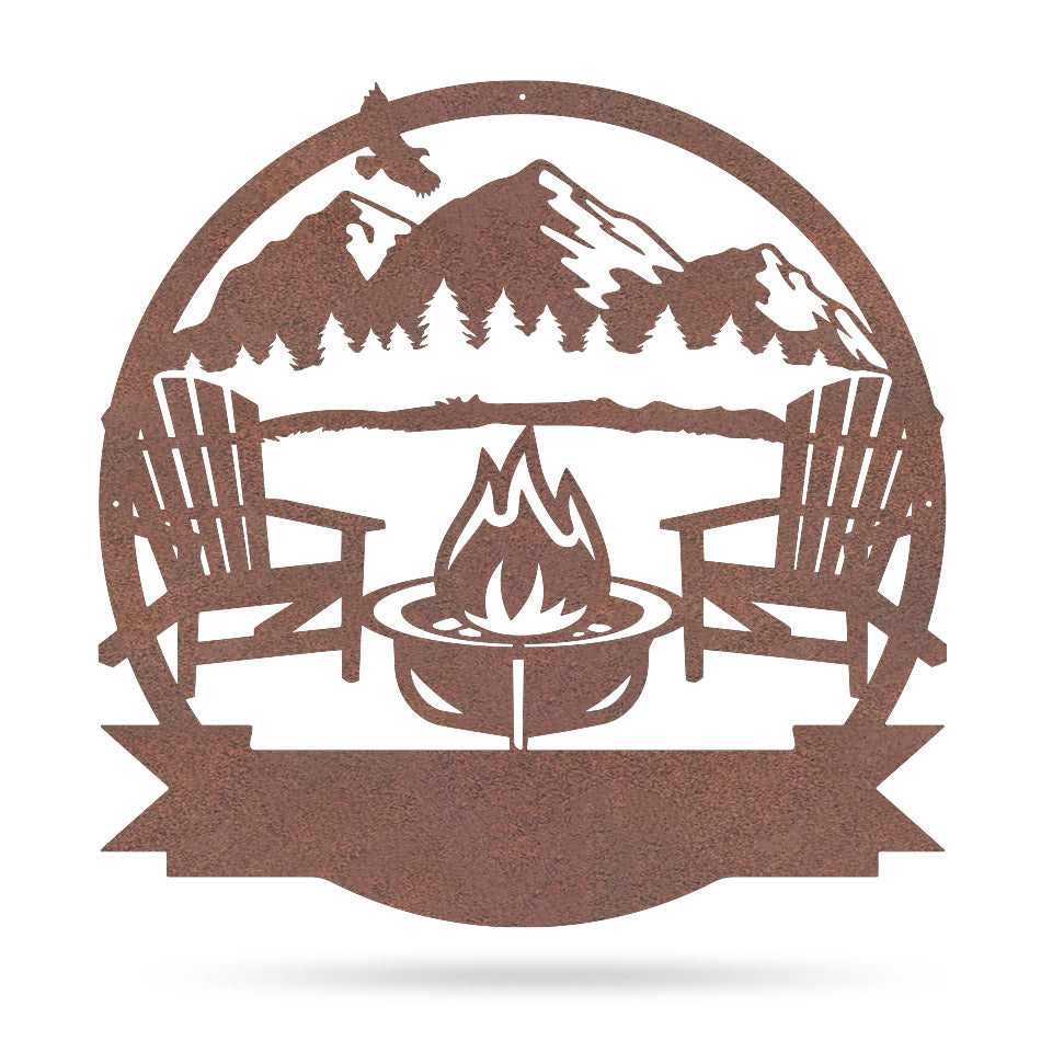 Personalized Campfire Monogram 18" / Rust / Mountain - RealSteel Center